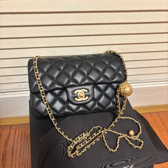 Chanel Black Quilted Flap Bag with Gold Ball Chain - Picture 1 of 10